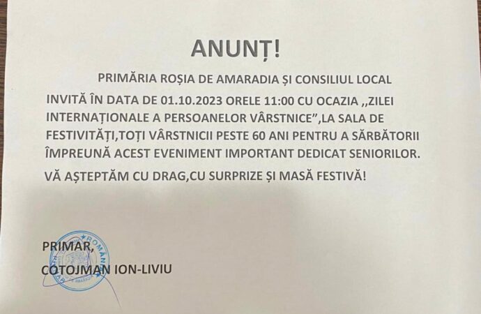 Vârstnicii din Roșia de Amaradia sărbătoriți de ziua lor