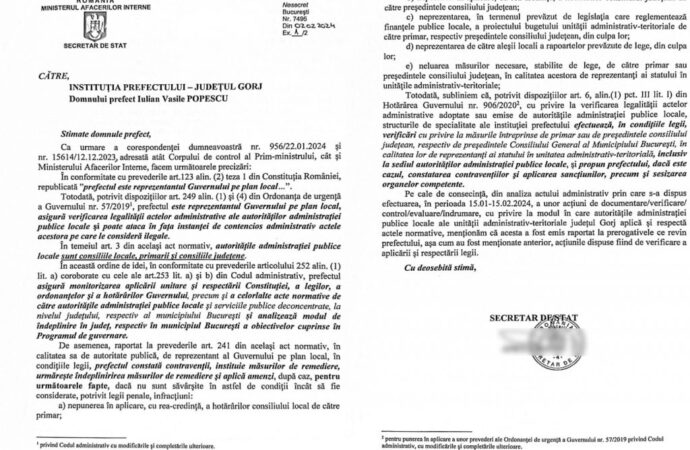 Continuă războiul între Instituția Prefectului și CJ Gorj