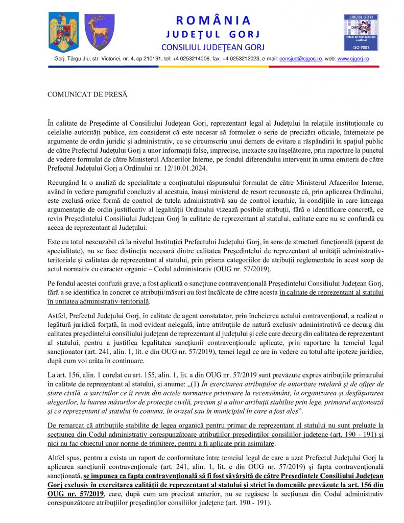 Continuă războiul între Instituția Prefectului și CJ Gorj - 5 februarie 2024 AccentNews.ro
