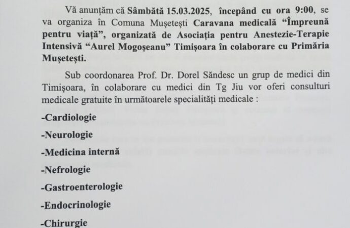 Comuna Mușetești, gazda evenimentului Caravana medicală „Împreună pentru viață”