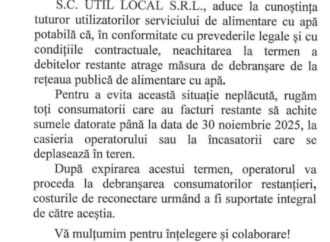 Anunț important pentru utilizatorii de apă din comuna Bălești