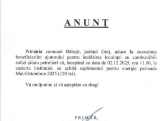 Primăria Bălești începe plata suplimentului pentru energie din 2 decembrie 1 Primăria Bălești începe plata suplimentului pentru energie din 2 decembrie