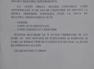 Jupânești celebrează cuplurile cu 50 de ani de căsnicie