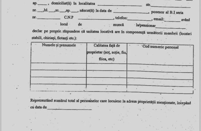 Primăria Bujoreni cere depunerea declarațiilor pentru taxa de salubrizare pe 2026